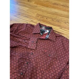 Panhandle Men's Western Pearlsnap Shirt Red Geometric Pattern Cotton Size Large